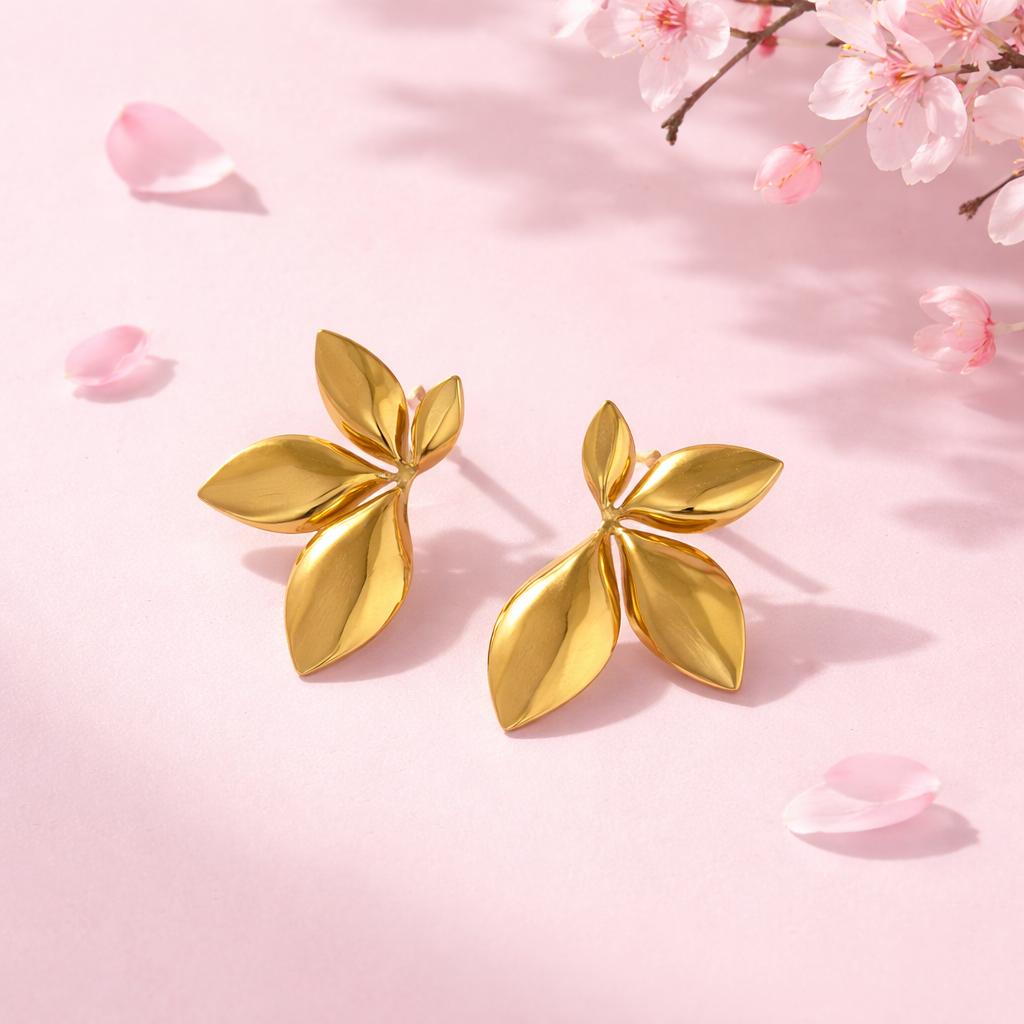 Gold Plated Leaf Dragonfly Style Hoop Earrings