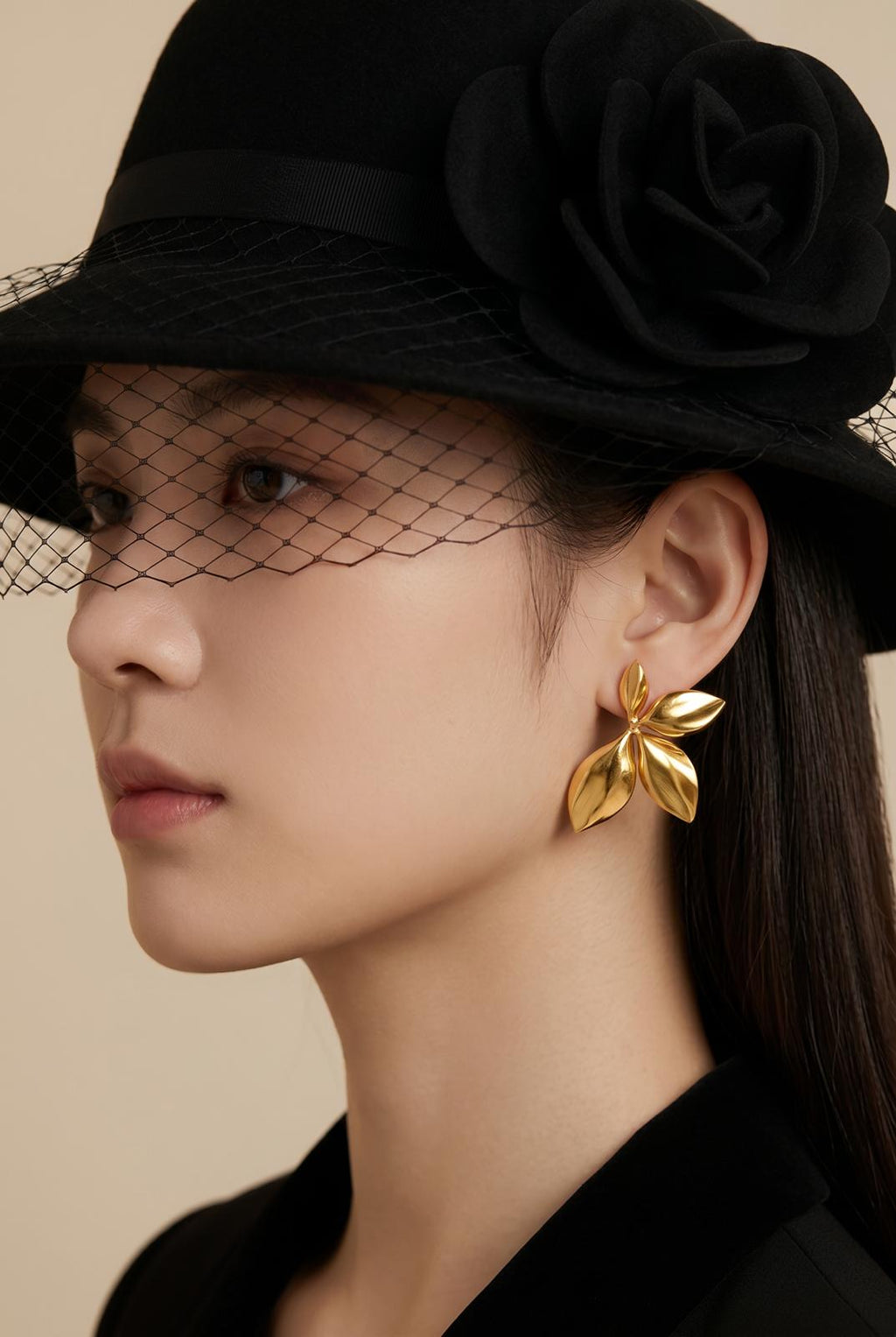 Gold Plated Leaf Dragonfly Style Hoop Earrings