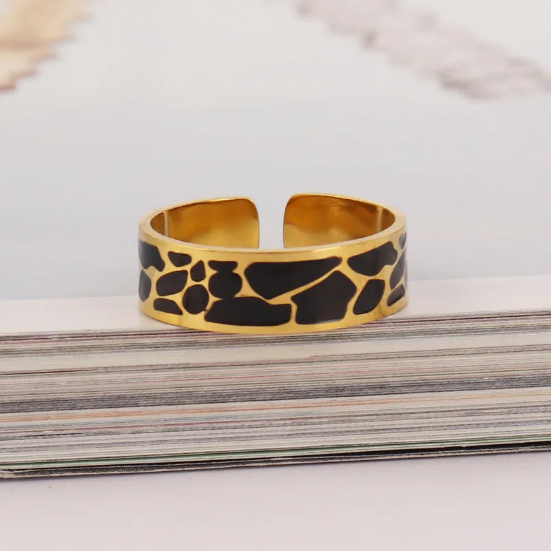 Zebra Noir Tarnish Free Gold Open Ring