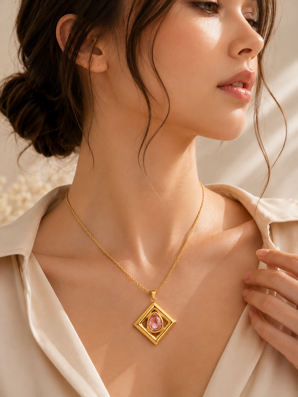 Blush Prism Pendant Necklace | Waterproof 18K Gold Necklace | Aurelia Co.