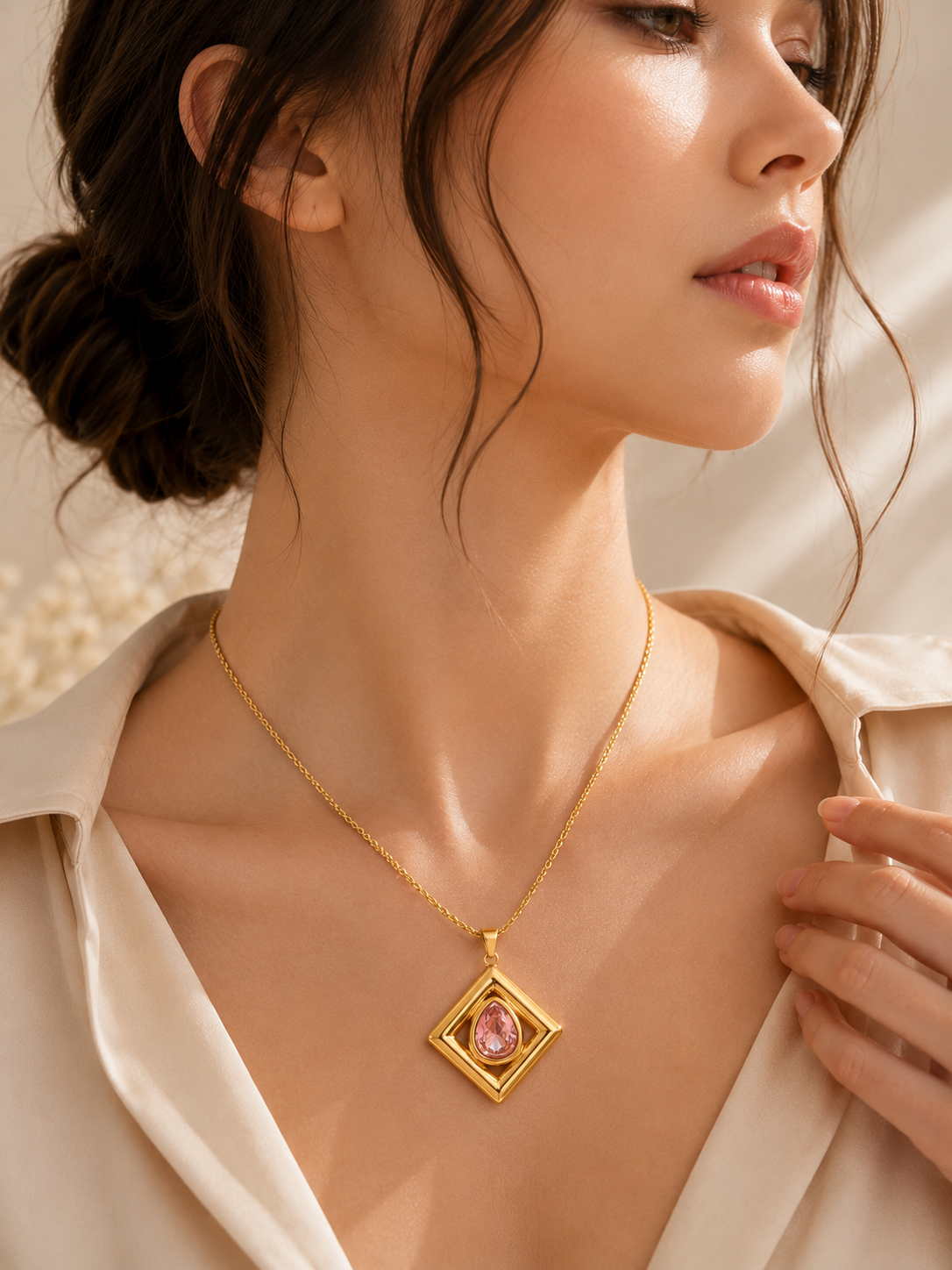 Blush Prism Pendant Necklace | Waterproof 18K Gold Necklace | Aurelia Co.
