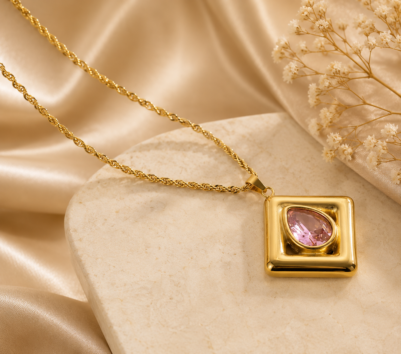 Blush Prism Pendant Necklace | Waterproof 18K Gold Necklace | Aurelia Co.