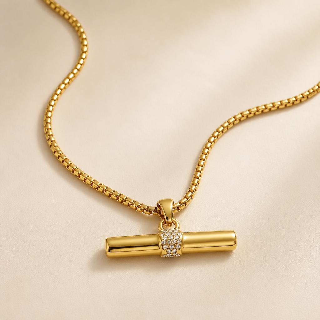 Celeste Pavé Bar Necklace | Waterproof 18K Gold Necklace | Aurelia Co.