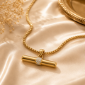 Celeste Pavé Bar Necklace | Waterproof 18K Gold Necklace | Aurelia Co.