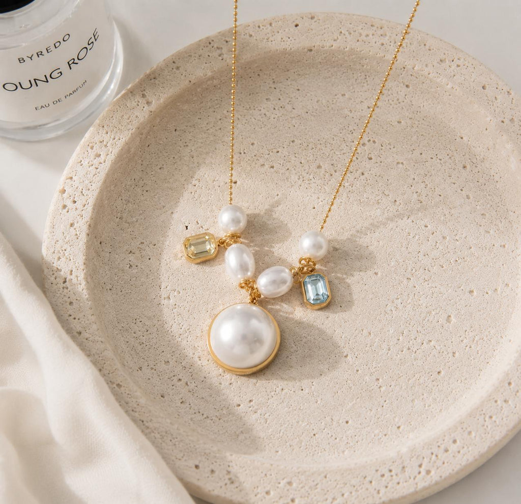 Aurelia Celeste Pearl Charm Necklace | Waterproof Gold Pearl Necklace Australia