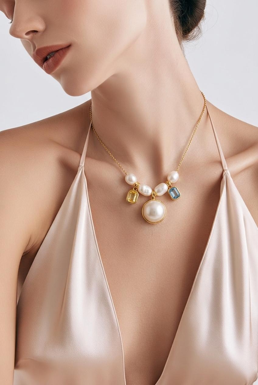 Aurelia Celeste Pearl Charm Necklace | Waterproof Gold Pearl Necklace Australia