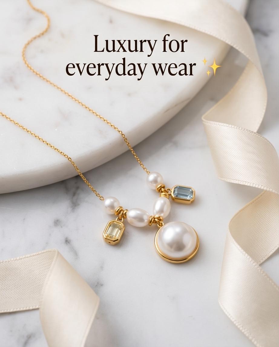 Aurelia Celeste Pearl Charm Necklace | Waterproof Gold Pearl Necklace Australia