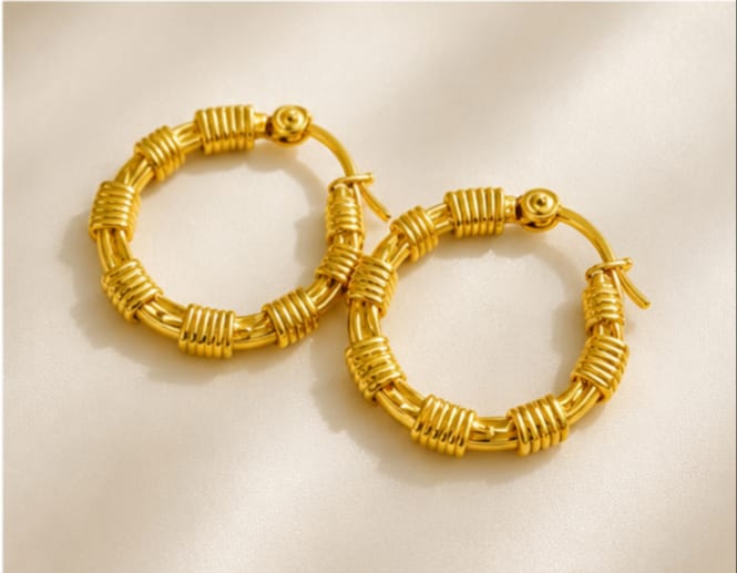 Aurora Textured Gold Hoop Earrings | Waterproof