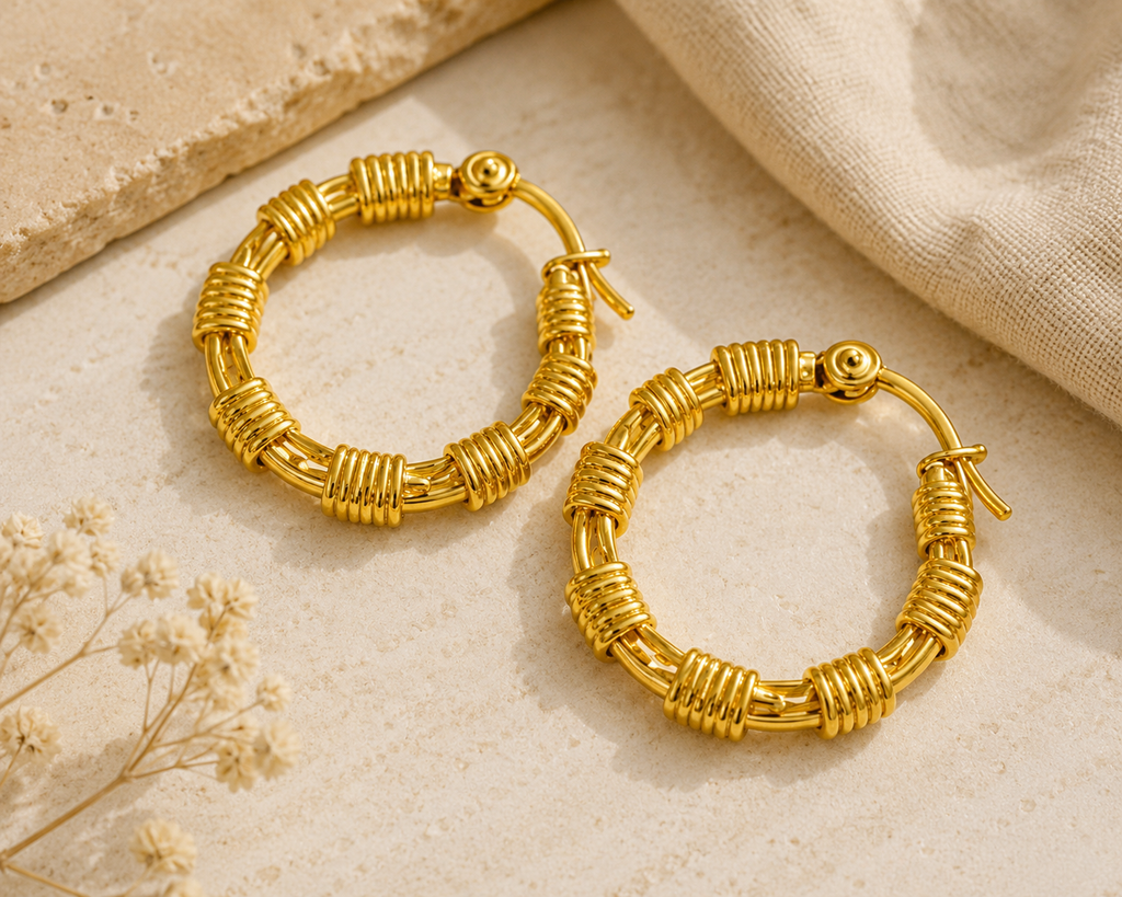 Aurora Textured Gold Hoop Earrings | Waterproof