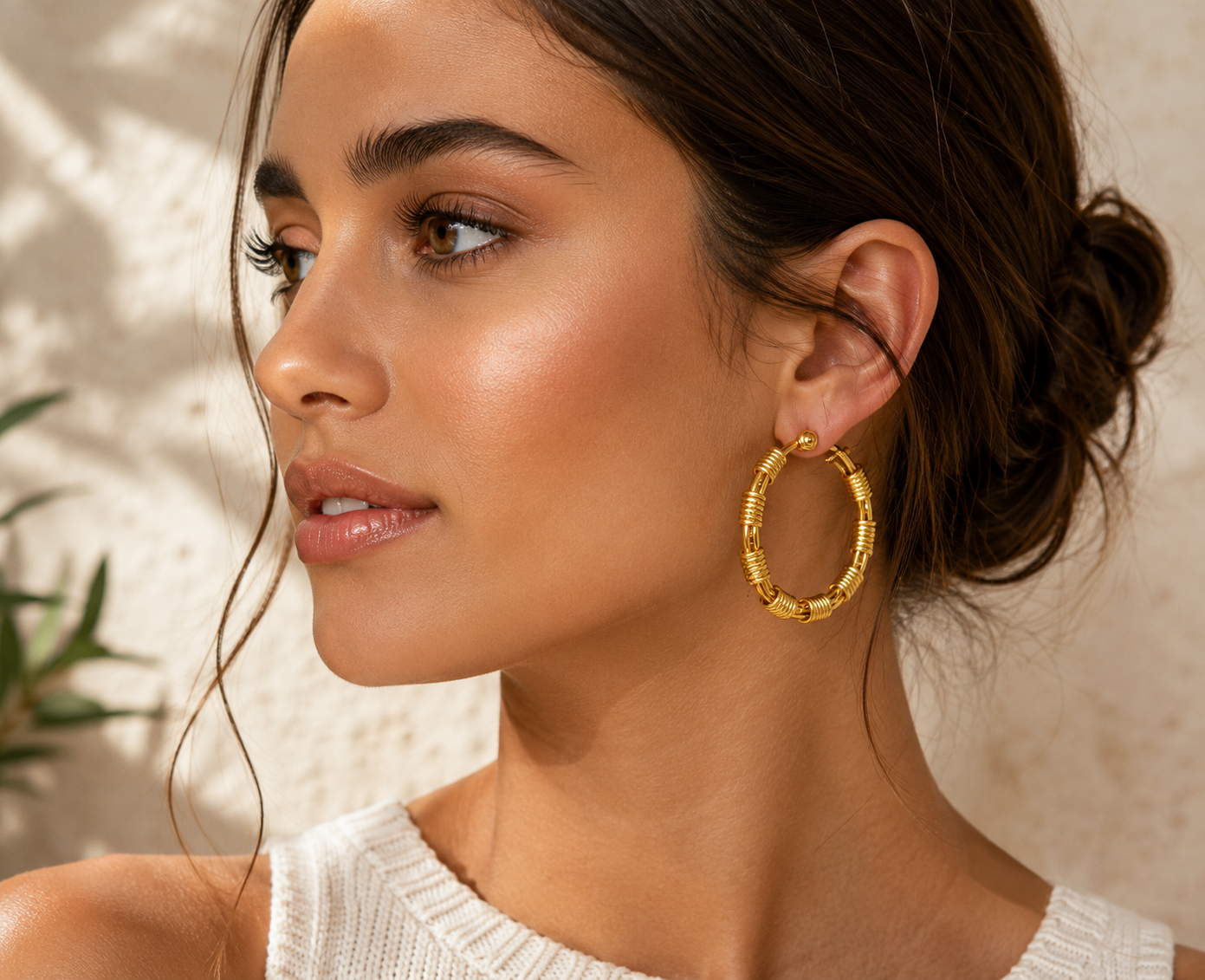 Aurora Textured Gold Hoop Earrings | Waterproof