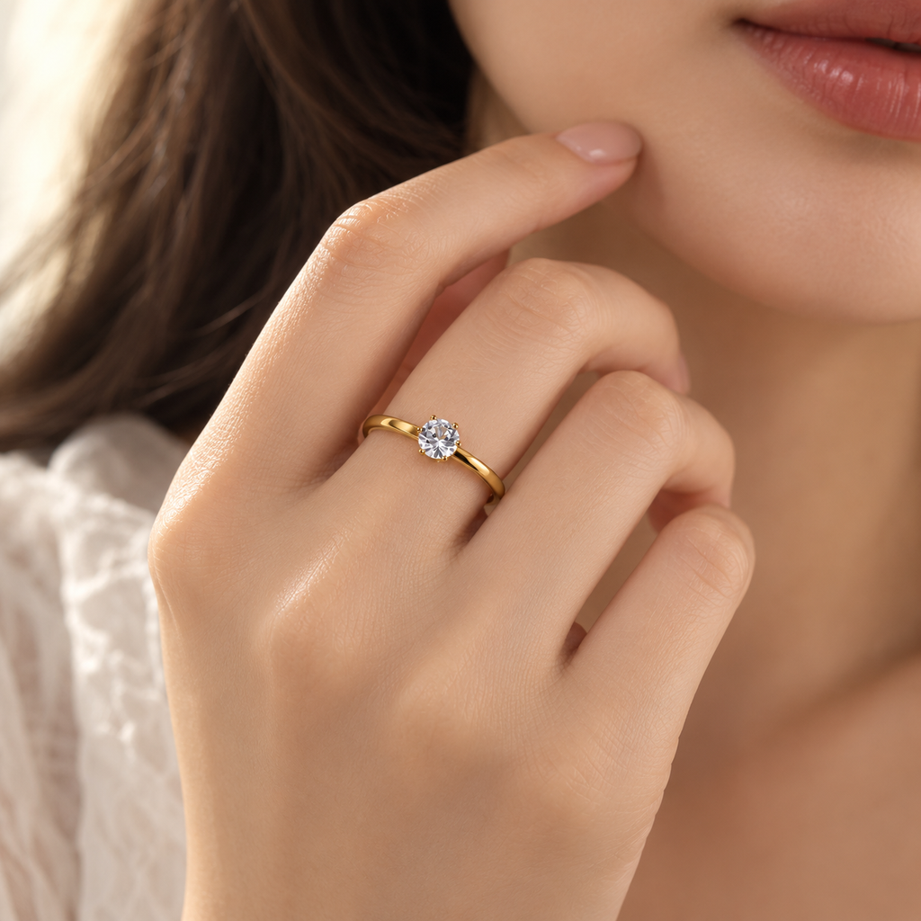 Lumi Solitaire 18K Gold Waterproof Ring | Aurelia Co.