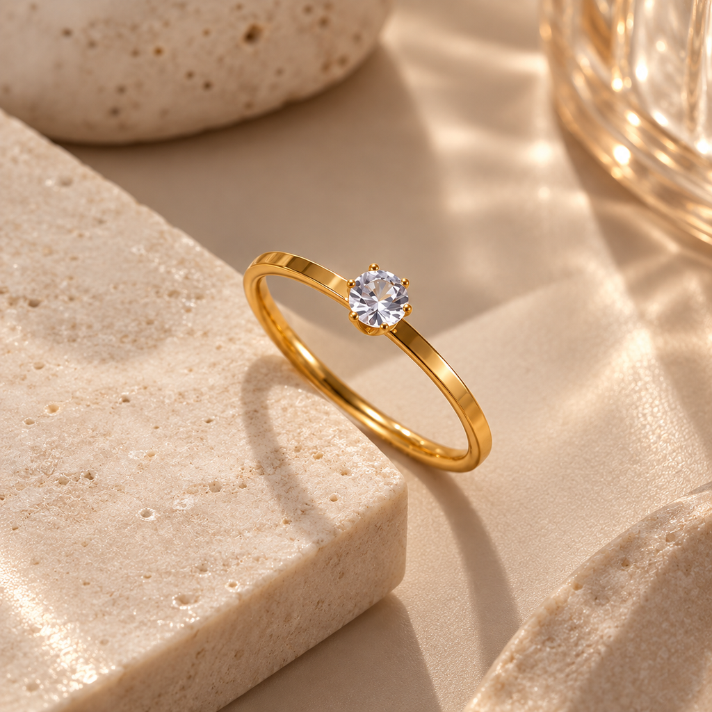 Lumi Solitaire 18K Gold Waterproof Ring | Aurelia Co.