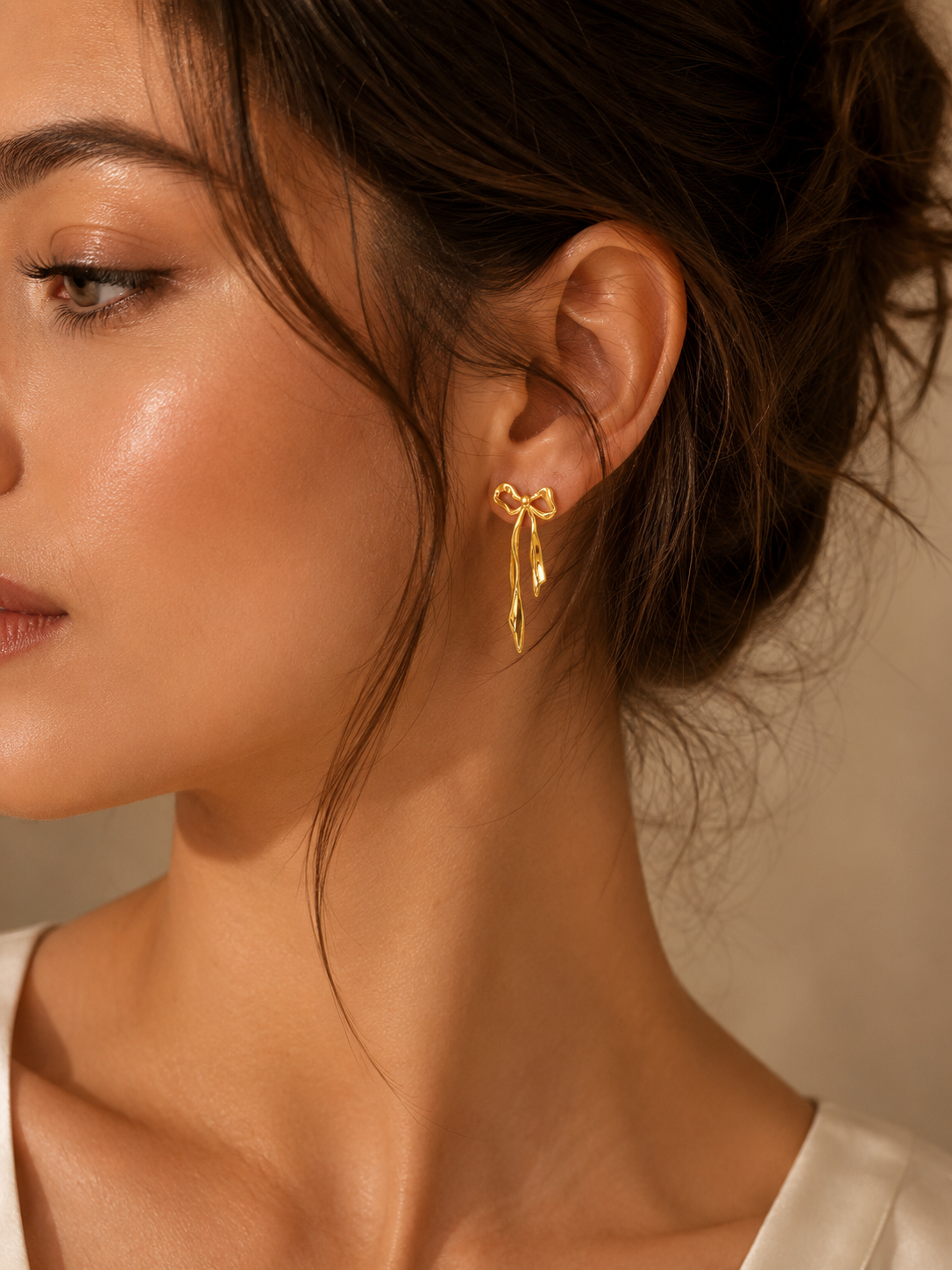 Celeste Bow Drop Earrings | Waterproof 18K Gold PVD Earrings | Aurelia Co.