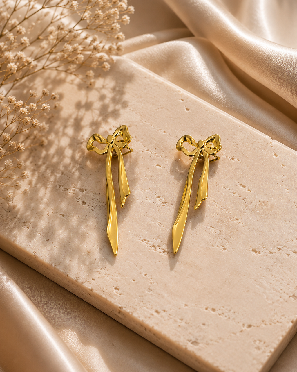 Celeste Bow Drop Earrings | Waterproof 18K Gold PVD Earrings | Aurelia Co.