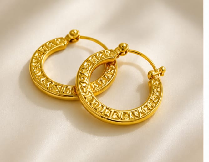 Celeste Textured Gold Waterproof Hoop Earrings