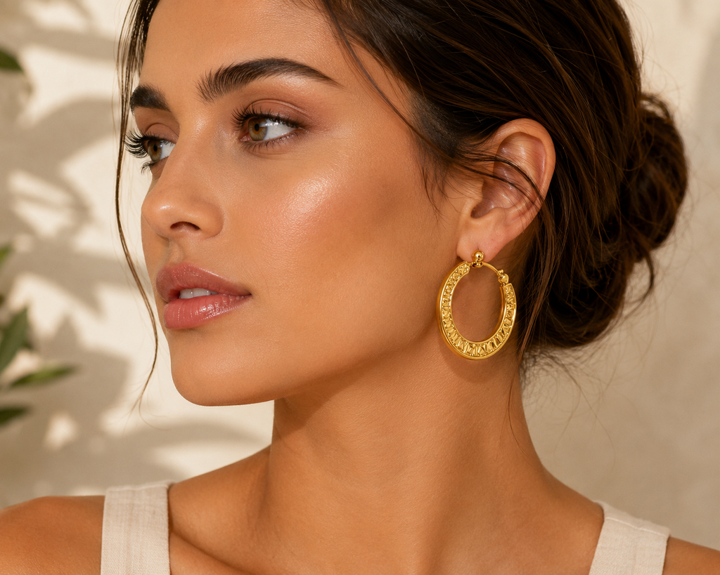 Celeste Textured Gold Waterproof Hoop Earrings