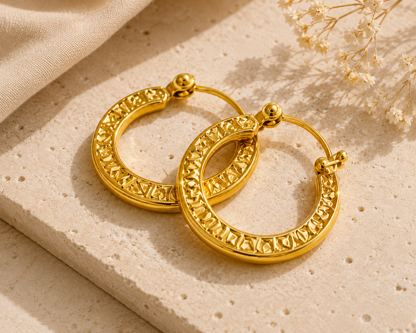 Celeste Textured Gold Waterproof Hoop Earrings