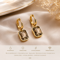 Waterproof Champagne Square Rhinestone Earrings | Tarnish-Free Gold Jewellery