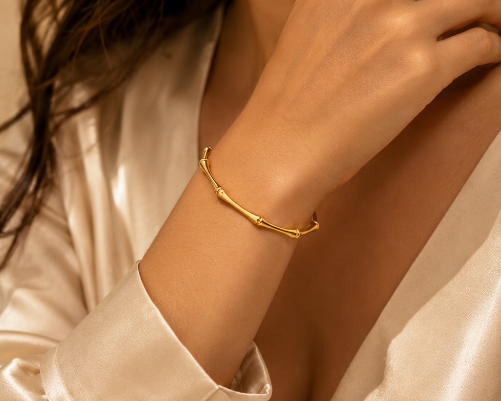 Gold Bamboo Open Cuff Bracelet | Waterproof Tarnish-Free | Aurelia Co.