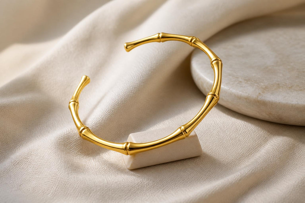 Gold Bamboo Open Cuff Bracelet | Waterproof Tarnish-Free | Aurelia Co.