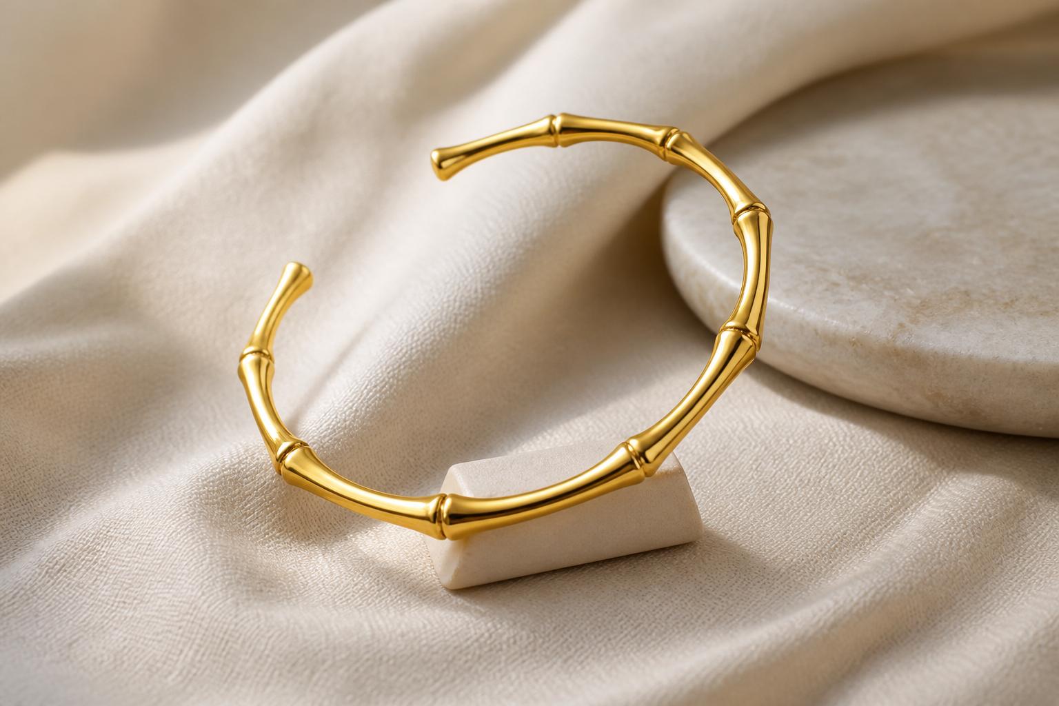Gold Bamboo Open Cuff Bracelet | Waterproof Tarnish-Free | Aurelia Co.