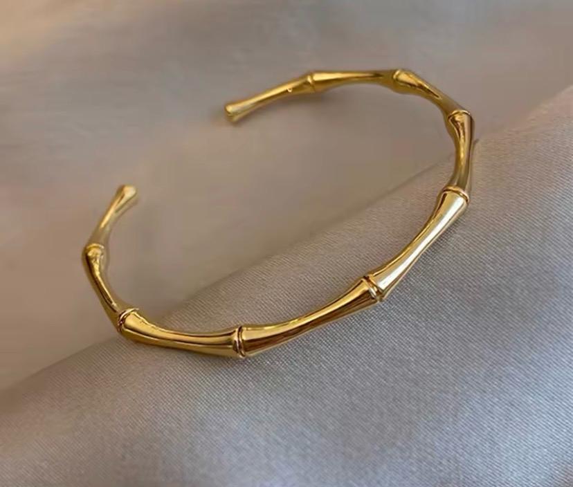 Gold Bamboo Open Cuff Bracelet | Waterproof Tarnish-Free | Aurelia Co.