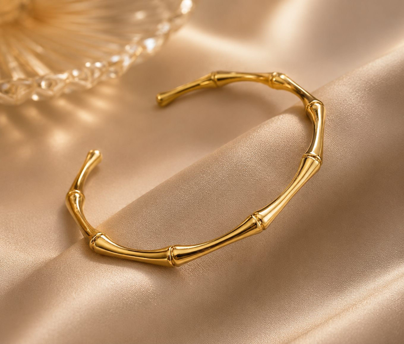 Gold Bamboo Open Cuff Bracelet | Waterproof Tarnish-Free | Aurelia Co.