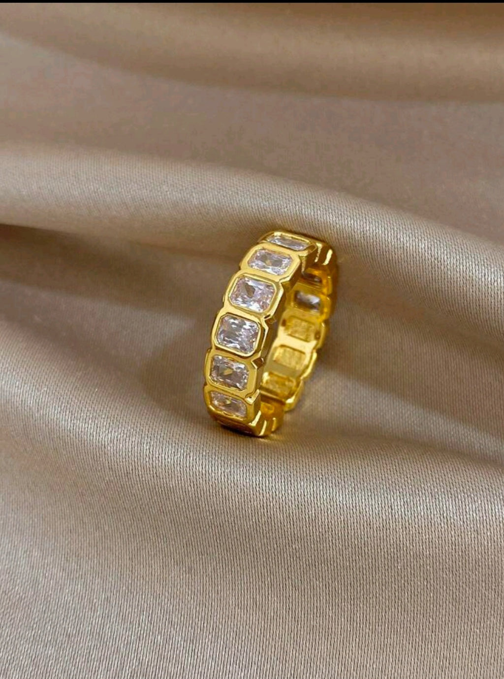 Gold Plated Crystal Adjustable Ring  Waterproof Tarnish-Free Ring