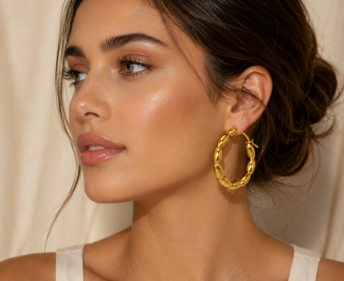 Golden Beaded Hoop Earrings | Waterproof Gold Hoops | Aurelia Co.