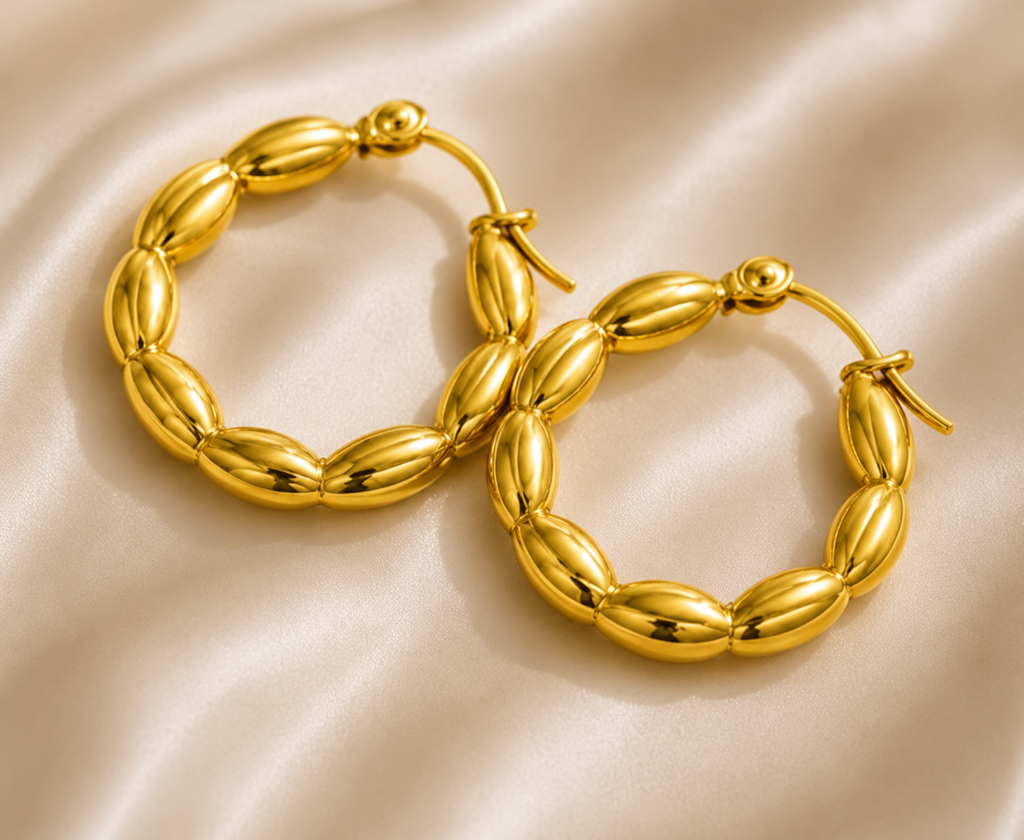 Golden Beaded Hoop Earrings | Waterproof Gold Hoops | Aurelia Co.