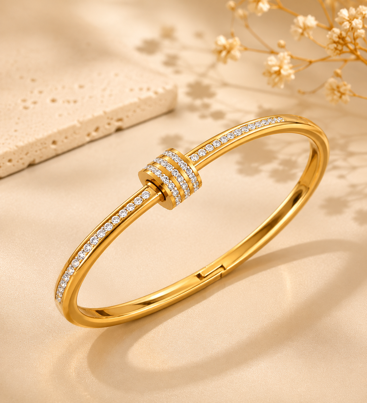 Luna Crystal Nail Gold Bangle – Waterproof & Tarnish Resistant