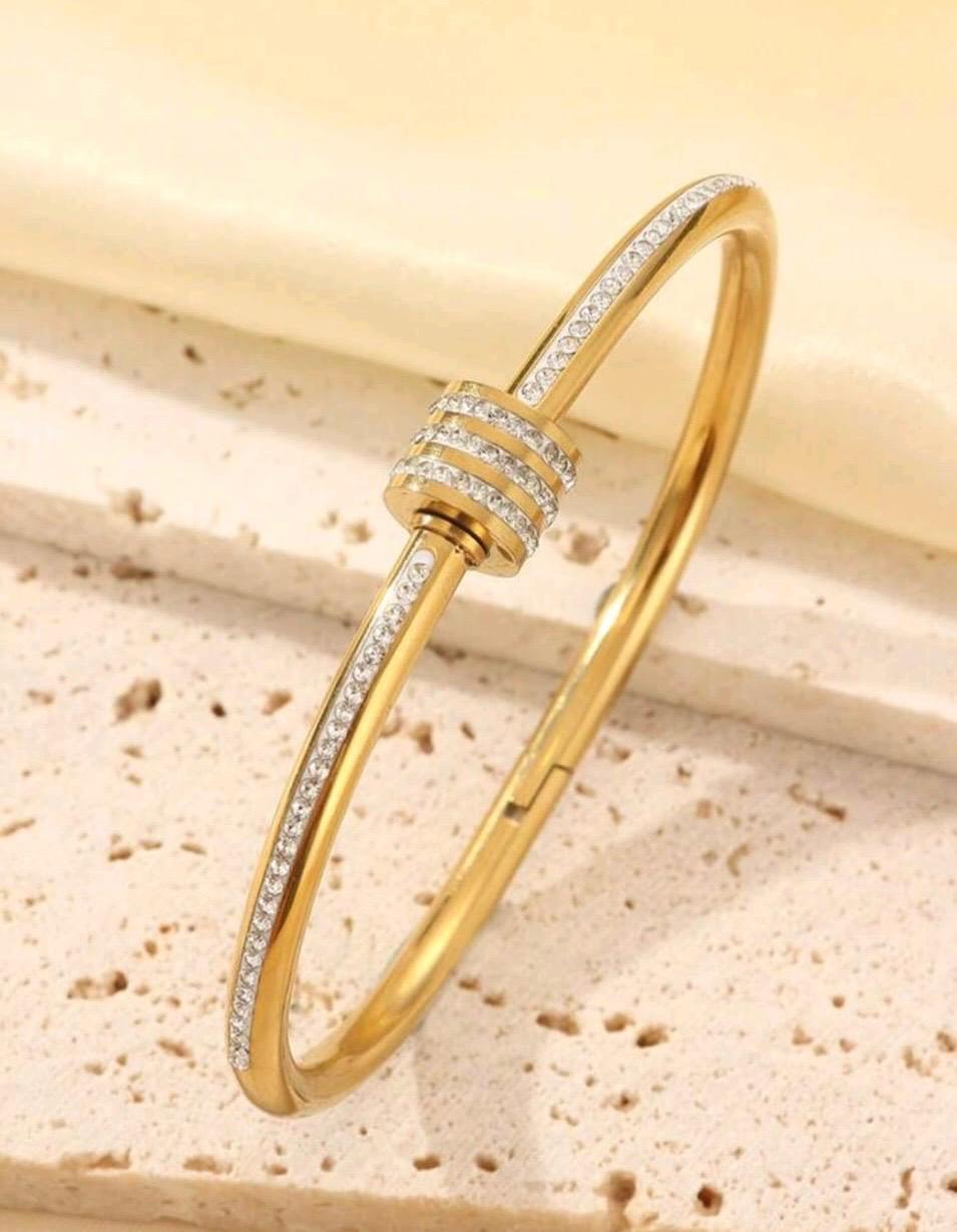 Luna Crystal Nail Gold Bangle – Waterproof & Tarnish Resistant