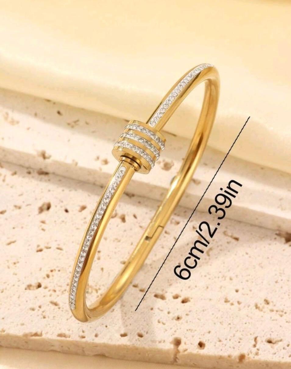 Luna Crystal Nail Gold Bangle – Waterproof & Tarnish Resistant
