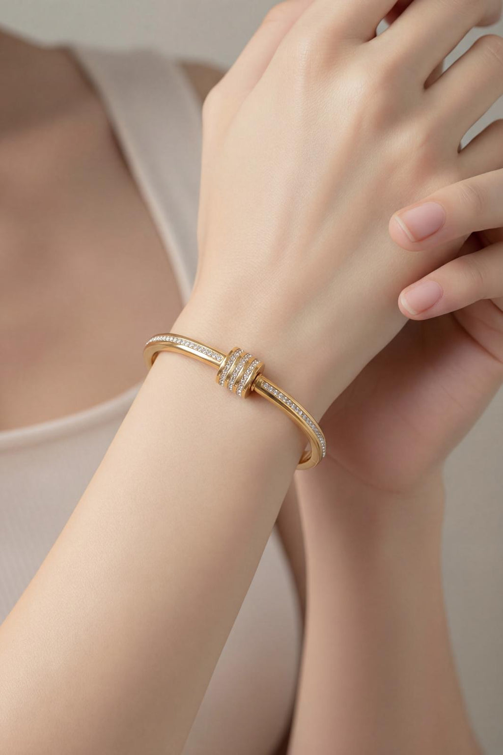 Luna Crystal Nail Gold Bangle – Waterproof & Tarnish Resistant