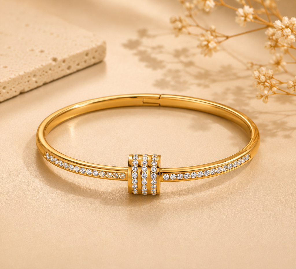 Luna Crystal Nail Gold Bangle – Waterproof & Tarnish Resistant