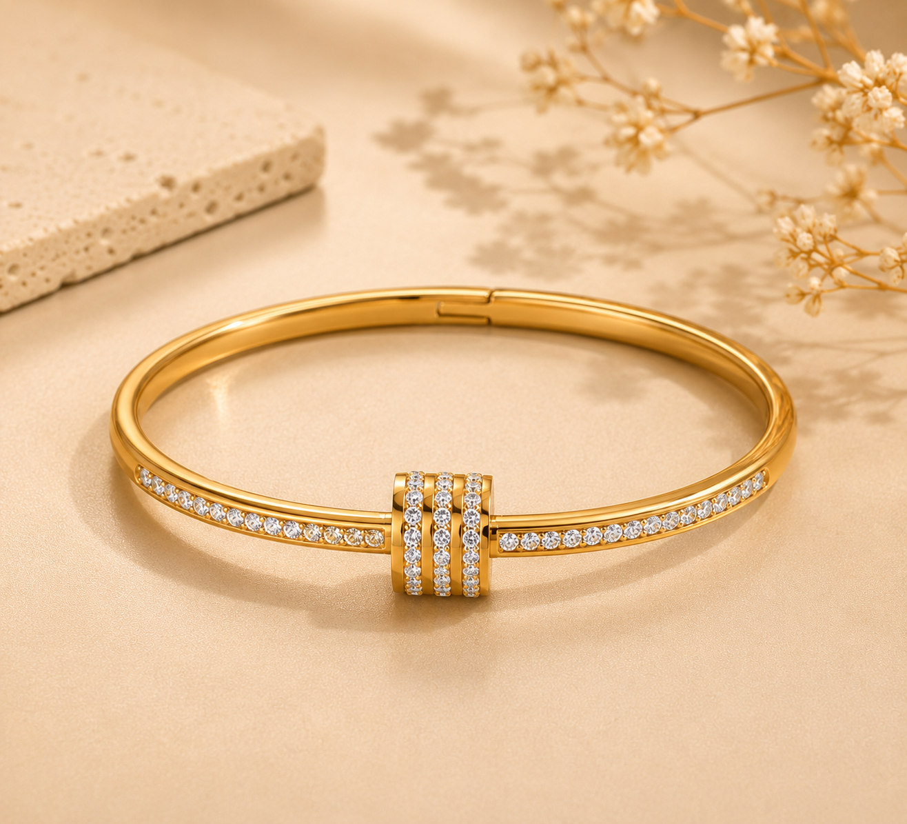 Luna Crystal Nail Gold Bangle – Waterproof & Tarnish Resistant