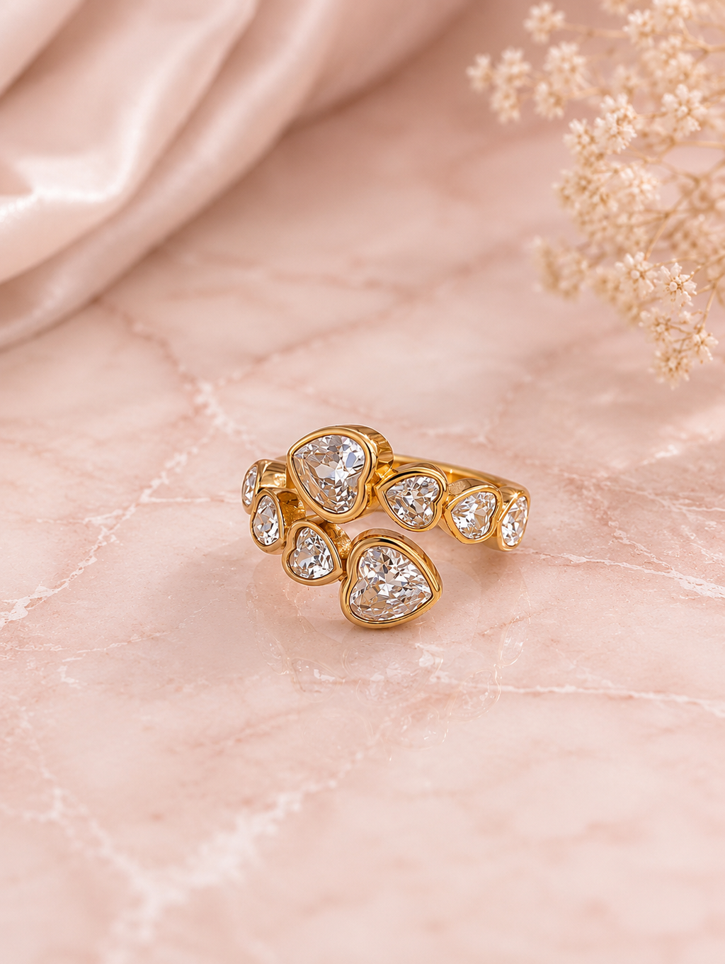 Radiant Heart Crystal Open Ring – Gold Plated