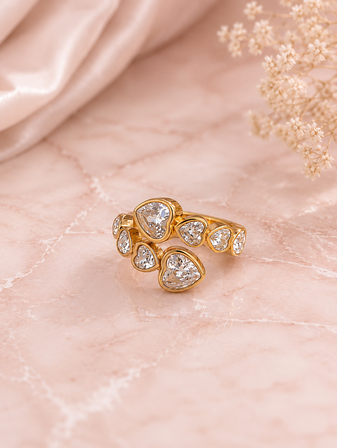 Radiant Heart Crystal Open Ring – Gold Plated