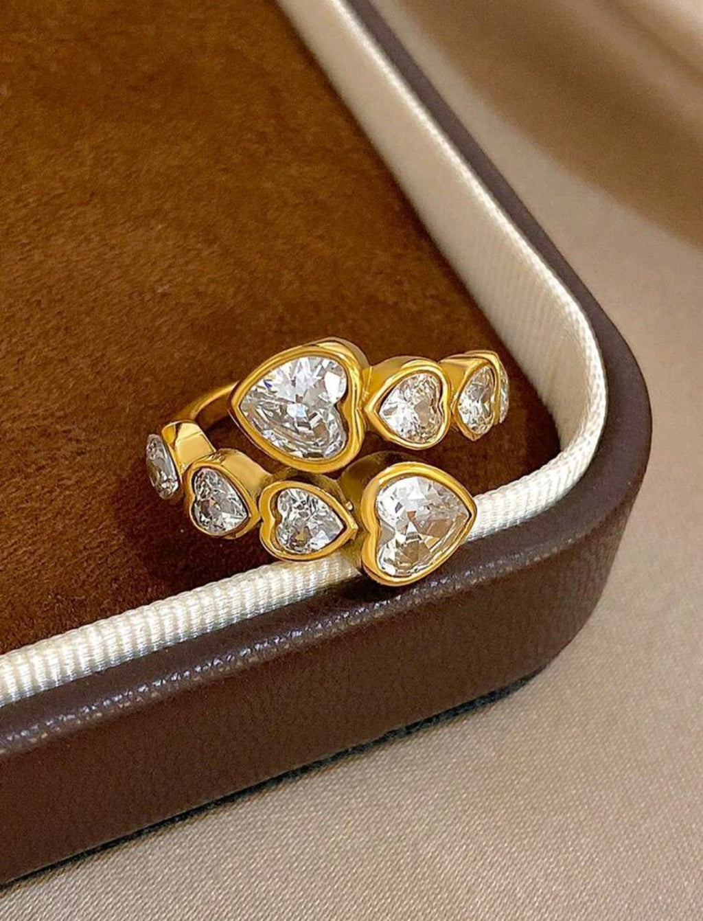 Radiant Heart Crystal Open Ring – Gold Plated