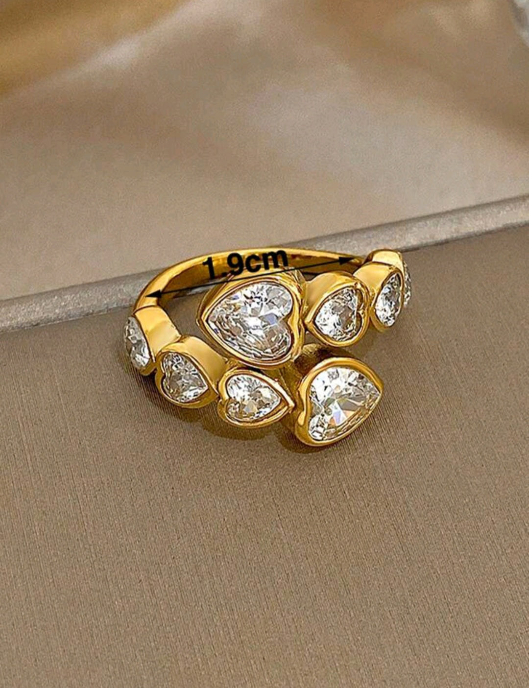 Radiant Heart Crystal Open Ring – Gold Plated