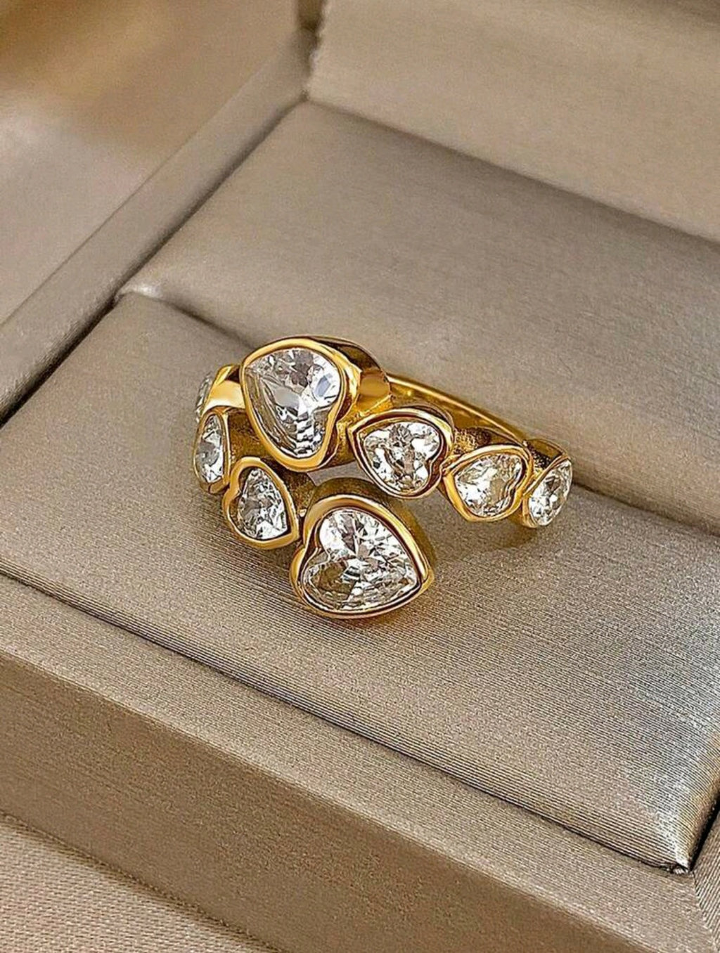 Radiant Heart Crystal Open Ring – Gold Plated