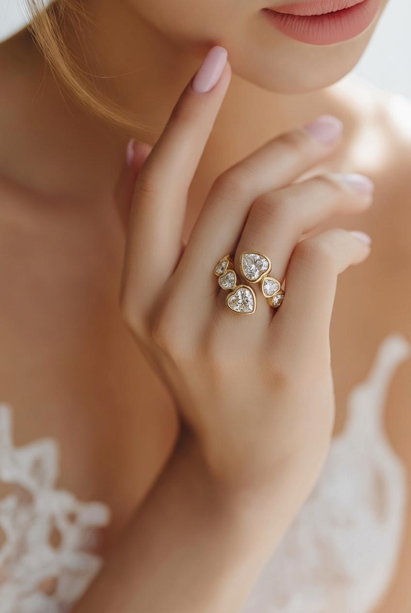 Radiant Heart Crystal Open Ring – Gold Plated